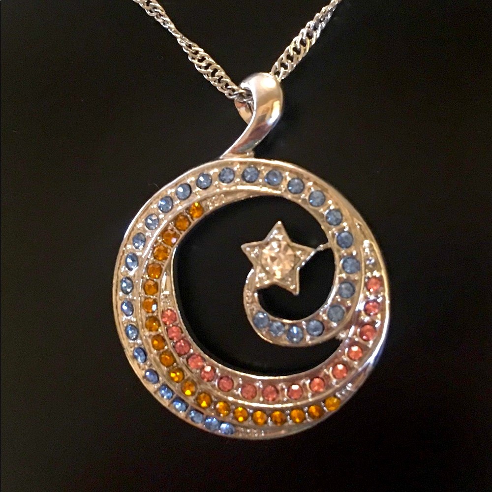 Sterling Silver Multicolored Swirled Stars wish Upon A Star Pendant Necklace